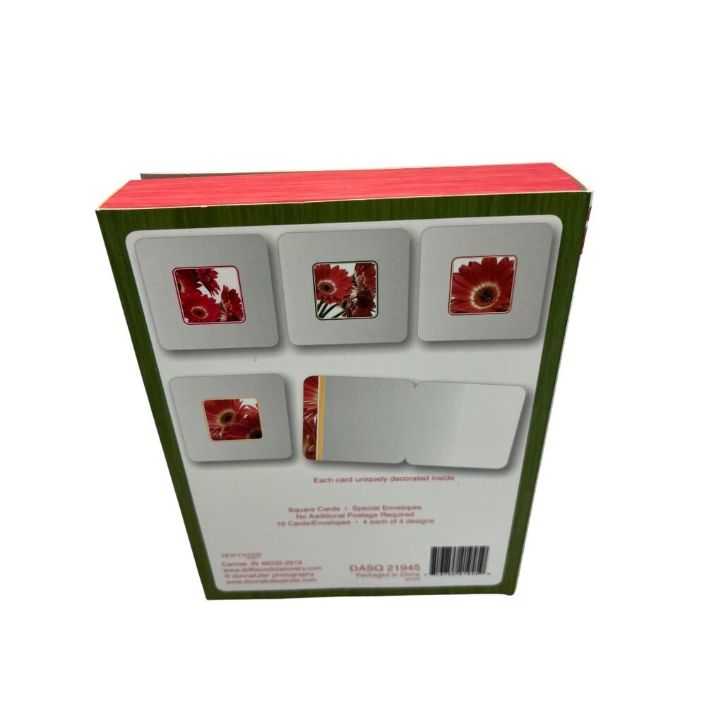 16 Square Cards With Envelopes - Red Gerbera Daisy Design 4L - Picture 4 of 4